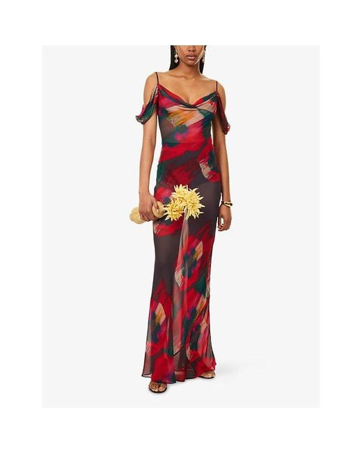 Rat & Boa Red Adriana Printed Woven Maxi Dress