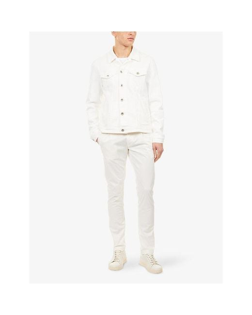 Eleventy White Regular-Fit Spread-Collar Stretch-Denim Jacket for men
