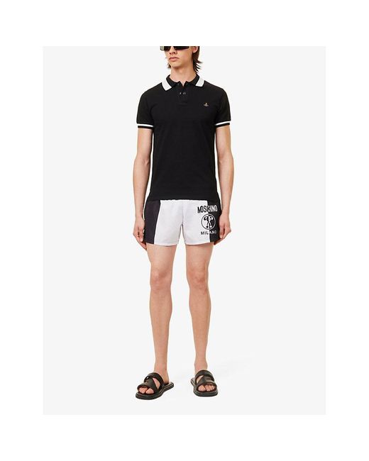 Moschino Black Branded-print Drawstring-waist Swim Shorts for men