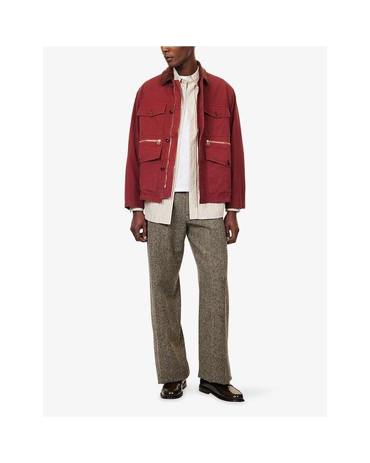 Drake's Red Hiking Patch-Pocket Cotton Jacket for men