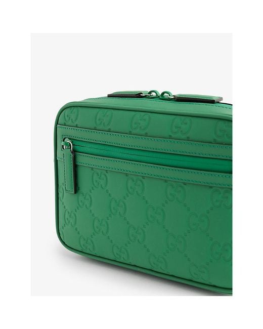 Gucci Green Debossed-branding Large Leather Cross-body Bag for men
