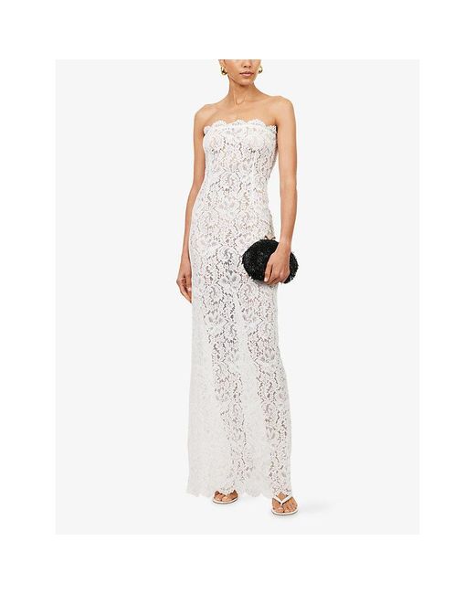 HYPHEN White Bandeau Sheer Lace Maxi Dress