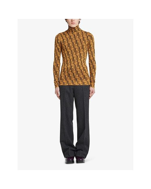 Prada Brown Geometric-Pattern Turtleneck Wool Sweatshirt for men