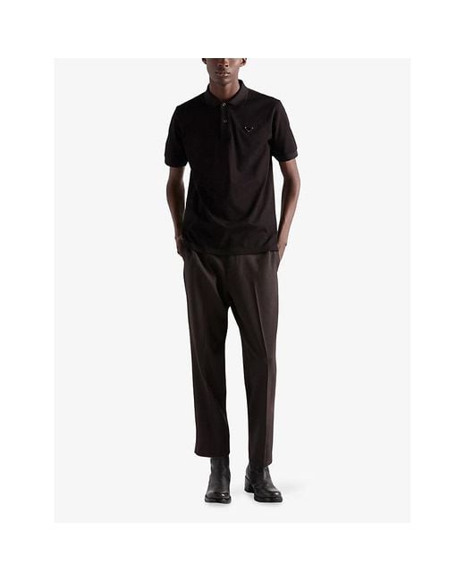 Prada Black Triangle-Logo Cotton-Piqué Polo Shirt Xxl for men