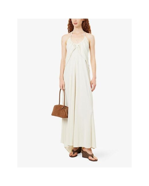 Alaïa White Cross-Over Fluid Jersey Maxi Dress