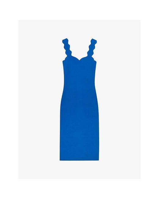 Ted Baker Blue Sharmay Scallop-trim Knitted Midi Dress