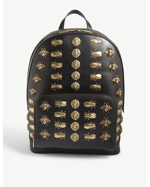 Gucci Black Brass Insects Leather Backpack