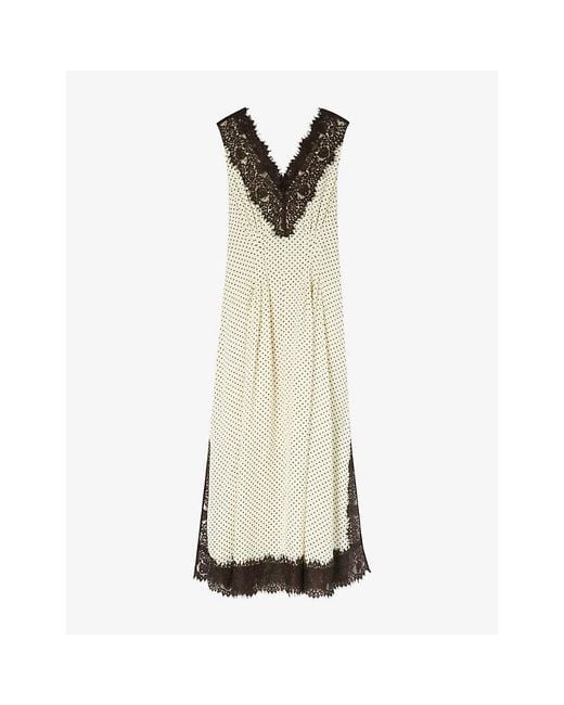 Whistles Natural Polka-Dot Lace-Trim Woven Maxi Dress