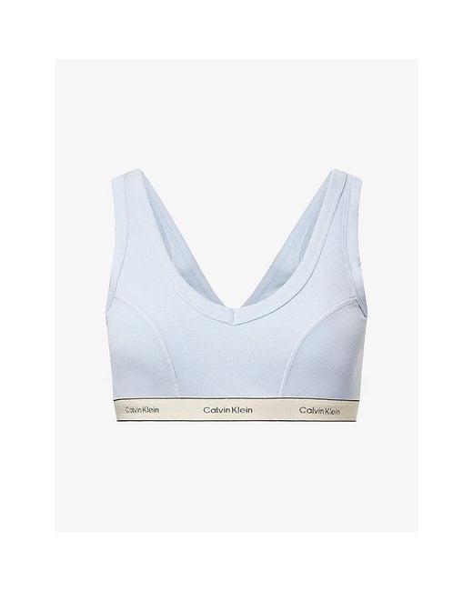 Calvin Klein Blue Heritage Lightly Lined Triangle Stretch-Cotton Bralette