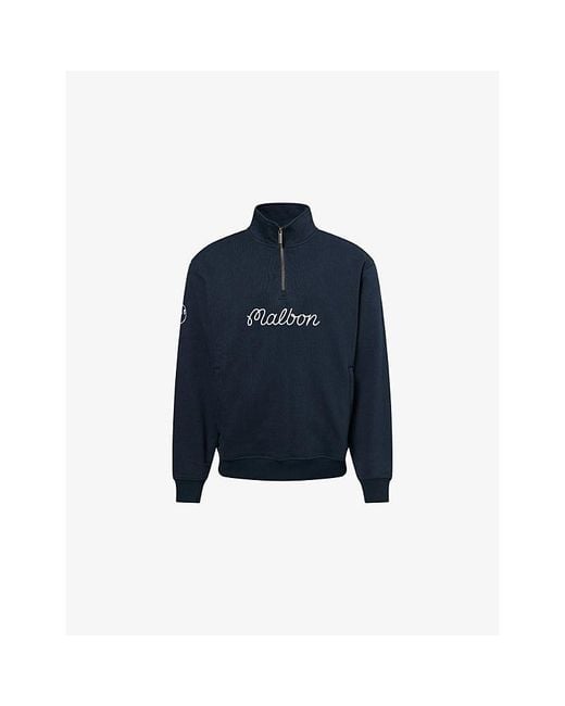 Malbon Blue Collegiate Brand-Print Cotton Jumper for men