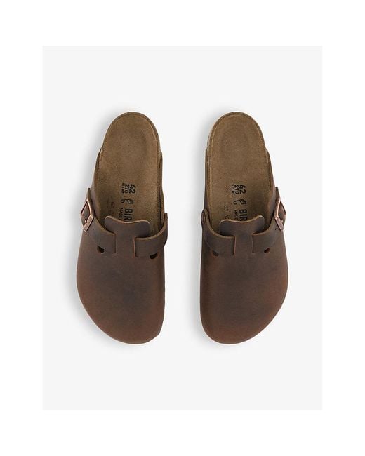 Birkenstock Brown Boston Logo-Embossed Leather Clogs for men