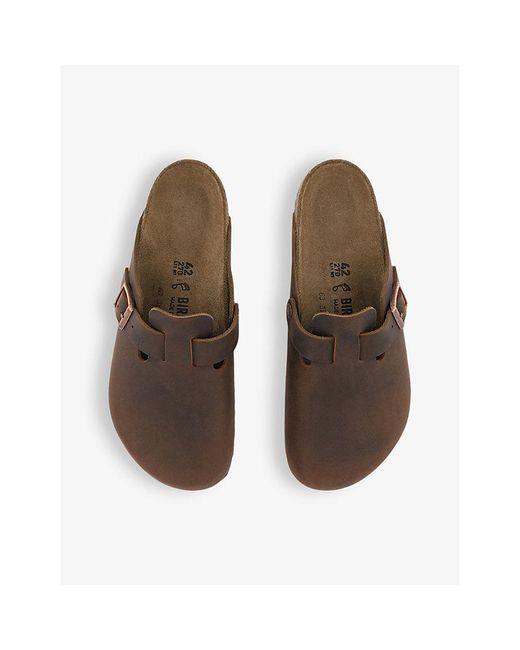 Birkenstock Brown Boston Logo-Embossed Leather Clogs for men