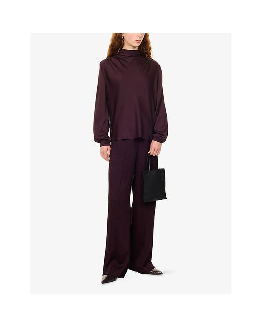 Vince Purple Draped Cowl-Neck Silk-Blend Top