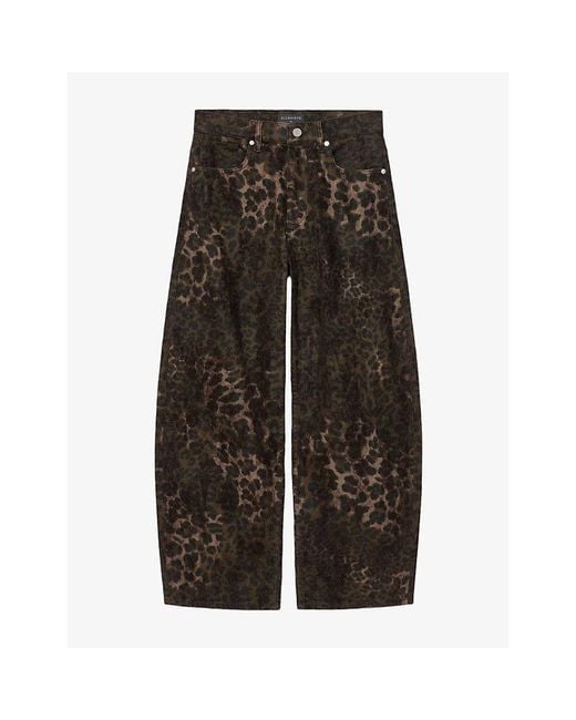 AllSaints Gray Sadie Leopard-Print Barrel-Leg Denim Jeans
