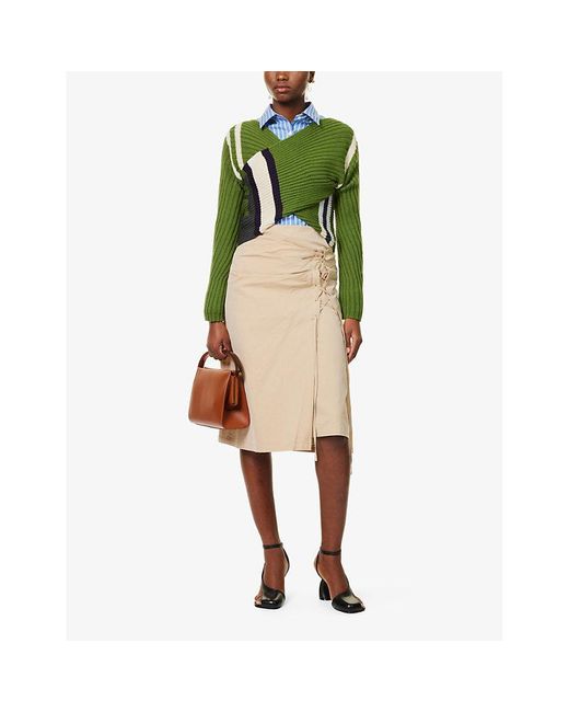 Dries Van Noten Natural Laced-panel High-rise Cotton Midi Skirt