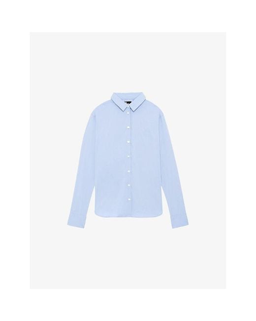 The Kooples Blue Logo-Embroidered Long-Sleeve Cotton Shirt