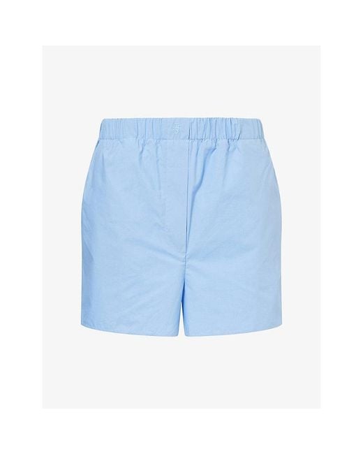 Frankie Shop Blue Lui Brand-Embroidered Cotton Shorts