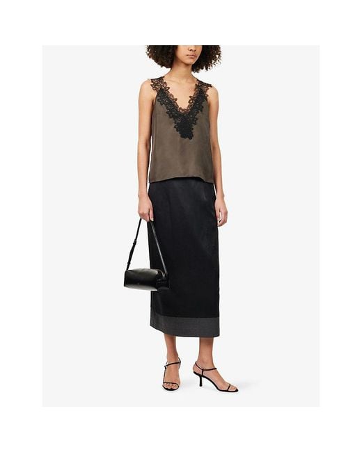 RÓHE Frames Black Inside-Out Wool-Blend Midi Skirt