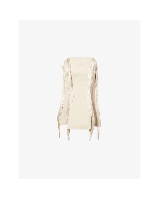 Rebirth Natural Sleeveless Fringed Woven Top