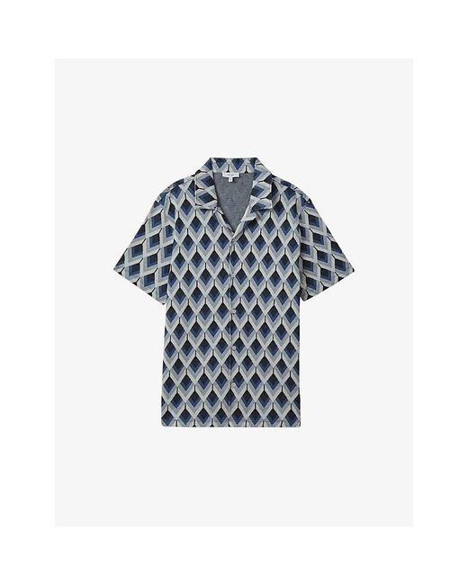 Reiss Blue Beech Diamond-jacquard Slim-fit Stretch-cotton Shirt for men