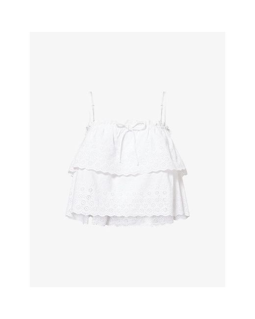 Veronica Beard White Oseanna Embroidered Cotton Top