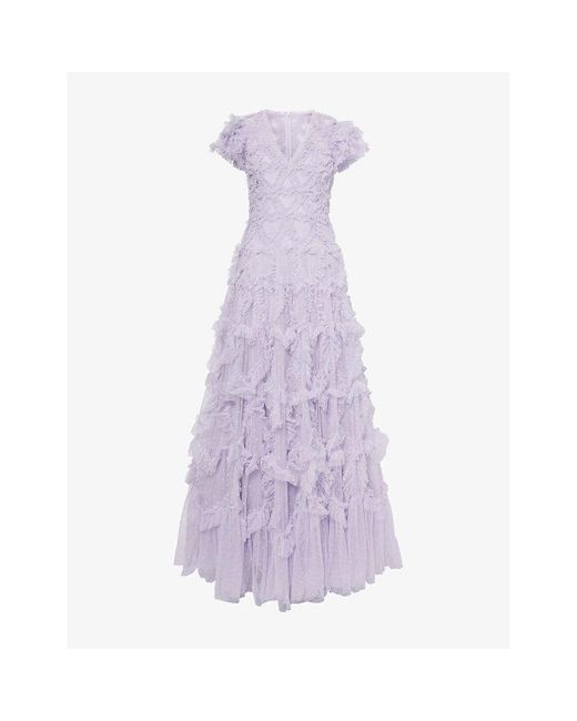 Needle & Thread Purple Amorette Ruffled Recycled-polyester Maxi Dress