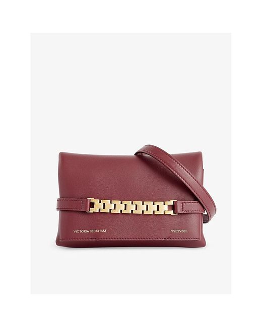Victoria Beckham Red Chain-embellished Mini Leather Pouch