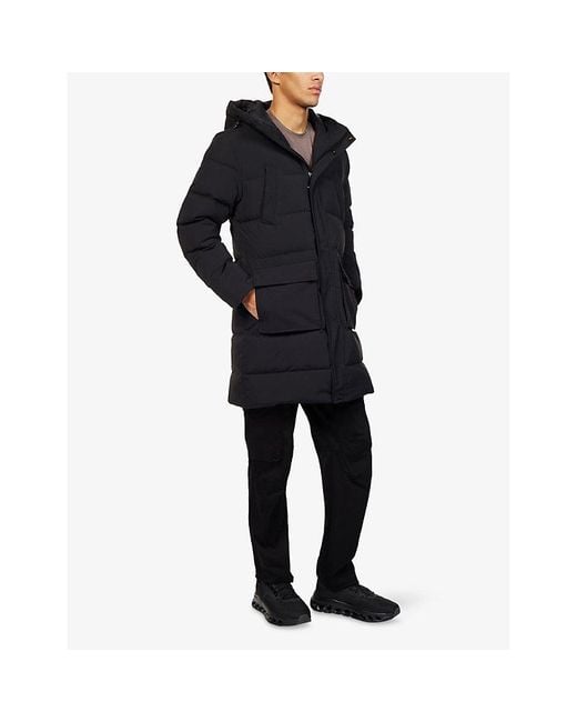 Arne Blue Hooded Mid-Length Puffer Parka for men