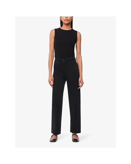 Whistles Black Barrel-Leg High-Waist Stretch-Denim Jeans