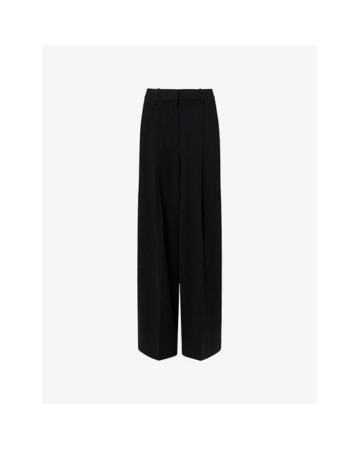 Theory Black Pleated Wide-Leg Woven Trousers