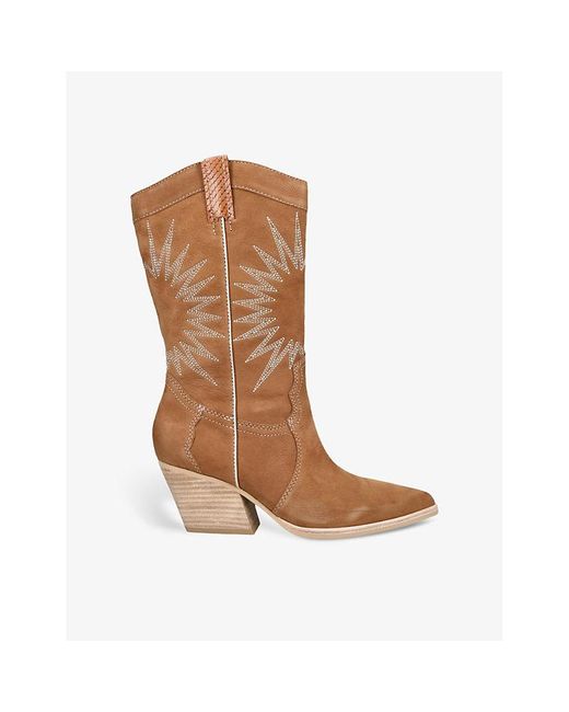Dolce Vita Brown Lawson Sunburst-embroidered Leather Heeled Cowboy Boots
