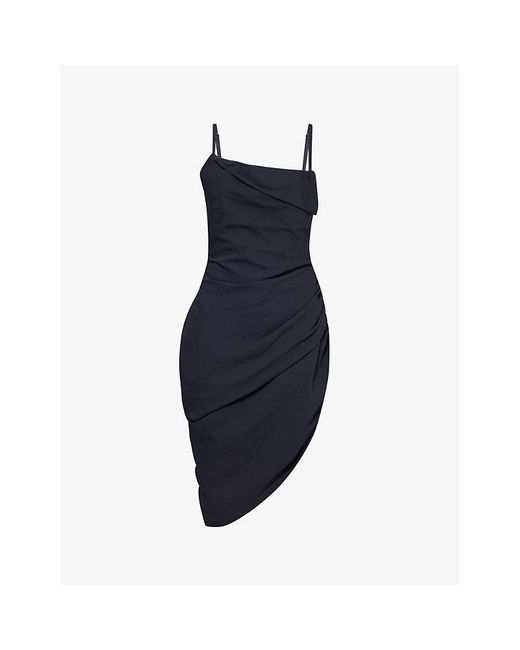 Jacquemus Blue Dark Vy Saudade Open-back Asymmetric Woven Mini Dress