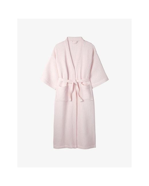 The White Company Pink Hooded Ribbed Cotton Dressing Gown