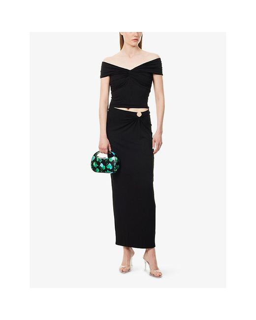 GOOD AMERICAN Black Twisted Crop Stretch-Woven Top