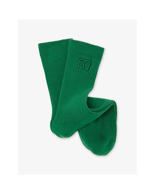 Maje Green Logo-Embroidered Stretch Cotton-Blend Crew Socks