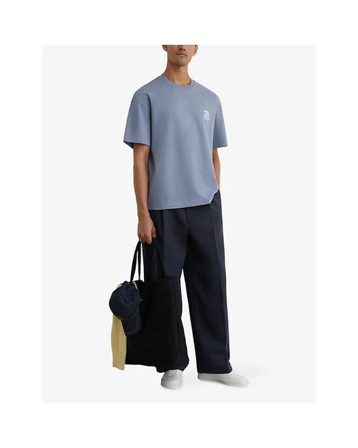 Reiss Blue Walton Monogram Butter-Print Cotton-Jersey T-Shirt for men