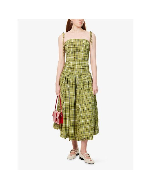Amy Lynn Green Cher Alexa Plaid-Pattern Puffball Woven Midi Dress