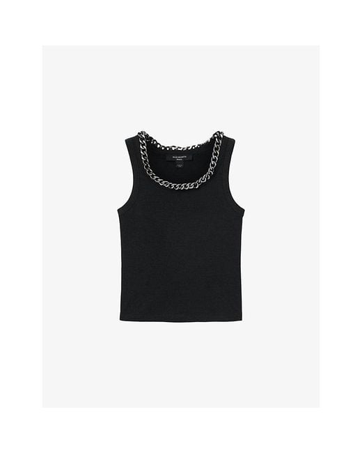 AllSaints Black Lucy Chain-Trim Cotton-Blend Vest Top