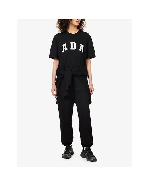 ADANOLA Black Logo-Embroidered Cotton-Jersey T-Shirt
