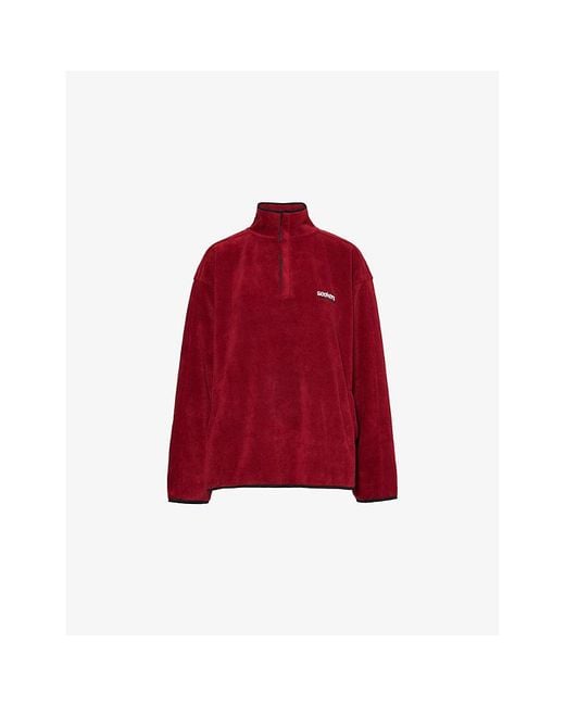 Sisters & Seekers Red Fleece High-Neck Woven Sweatshirt
