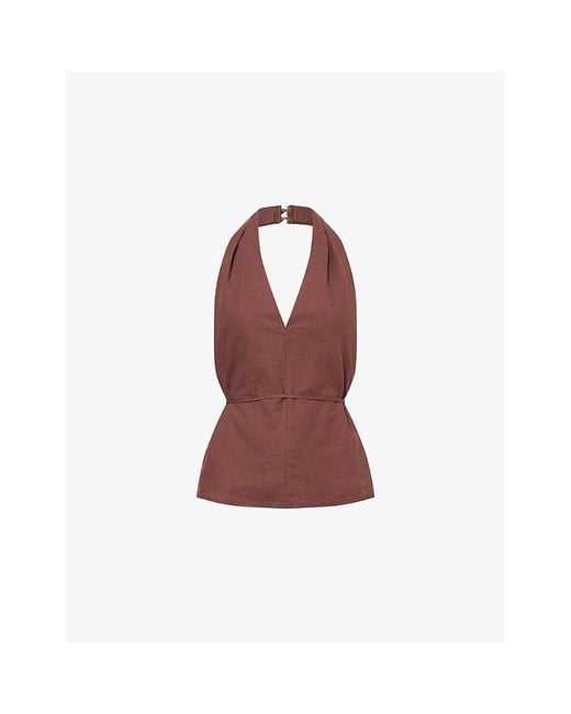 4th & Reckless Red Lennie Halter-Neck Cotton-Blend Top