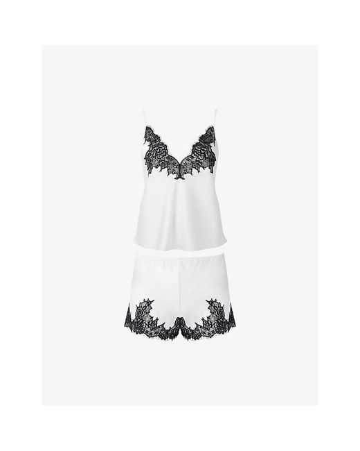 Bluebella White Anastasia Lace-Panel Satin Pyjama Set
