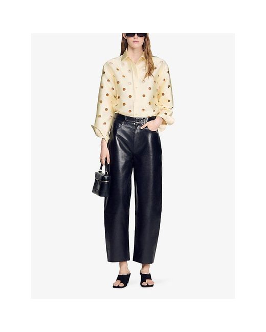 Sandro Natural Embellished Cut-Out Woven Shirt