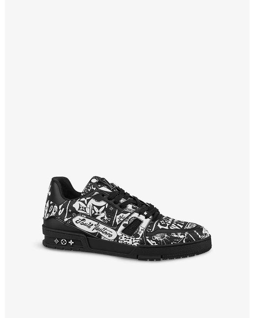 Louis Vuitton Black Graphic-print Leather Trainers for men