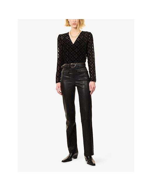PAIGE Black Amaya Burnout Sheer Woven Top