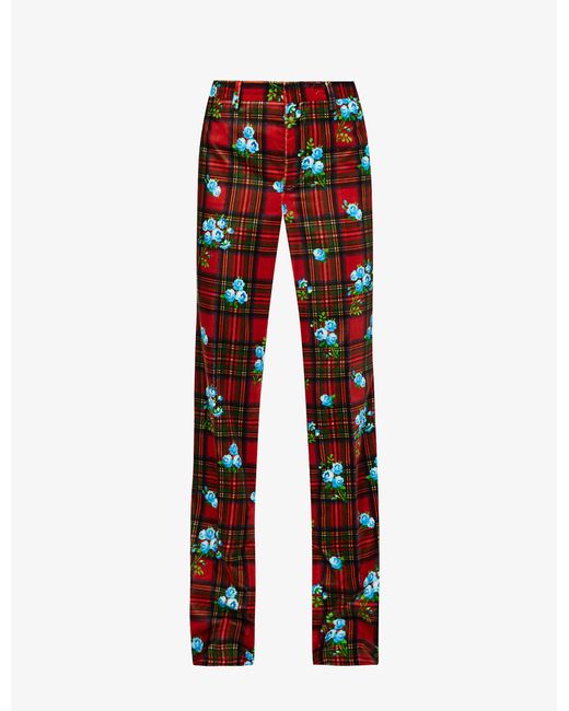 Tommy Hilfiger Red X Richard Quinn Tartan And Floral-print Wide-leg High-rise Cotton Trousers