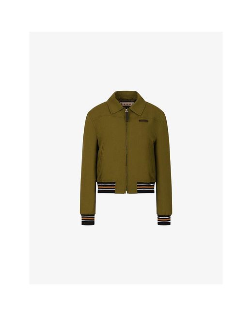 Marni Green Patchwork Boxy-Fit Wool Shirt