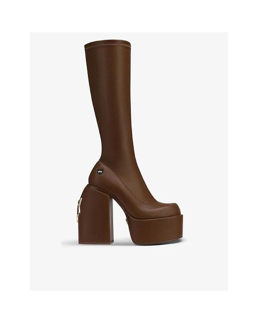 Naked Wolfe Brown Spice Faux-leather Knee-high Heeled Boots