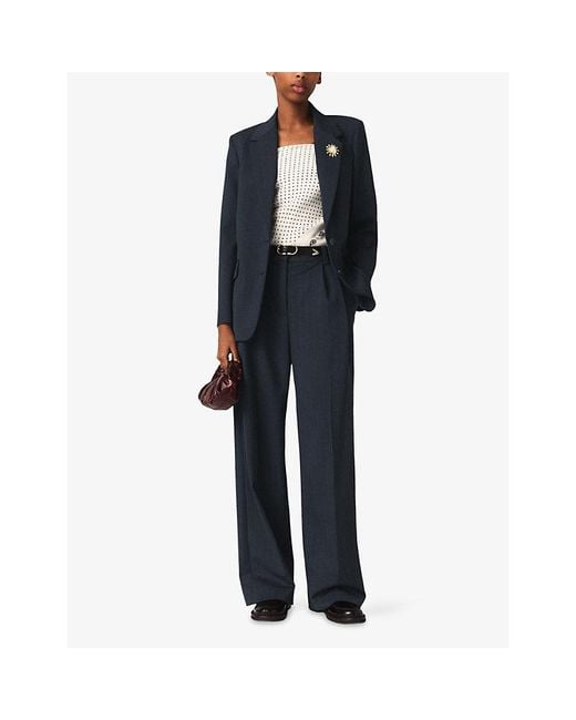 Maje Blue Pinstripe Chain-Embellished Wool-Blend Suit Jacket