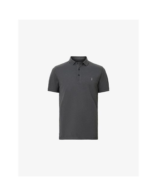AllSaints Gray Reform Logo-Embroidered Cotton-Piqué Polo Shirt for men